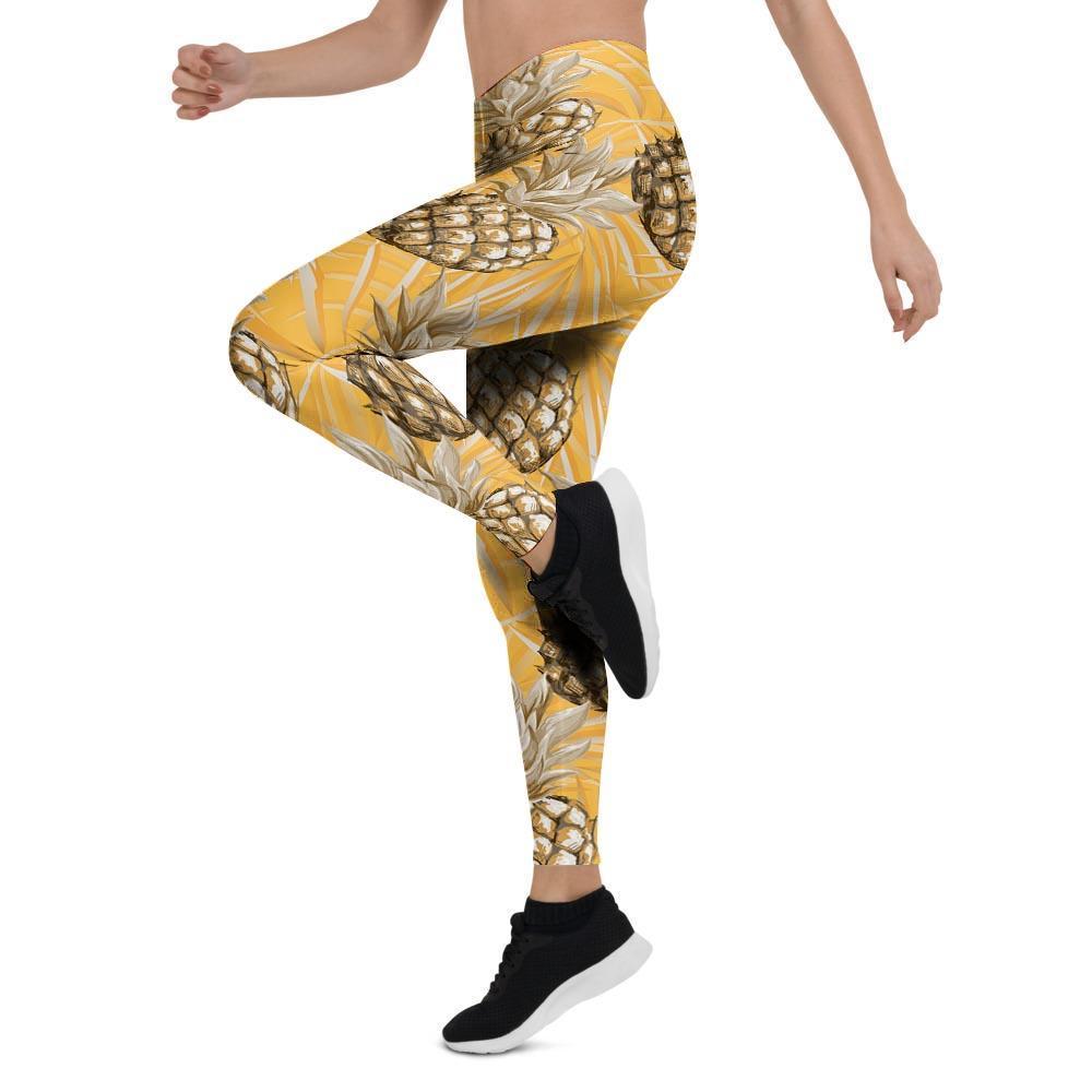 Yellow Hawaiian Pineapple Print Women's Leggings-grizzshop