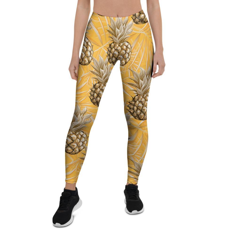 Yellow Hawaiian Pineapple Print Women's Leggings-grizzshop