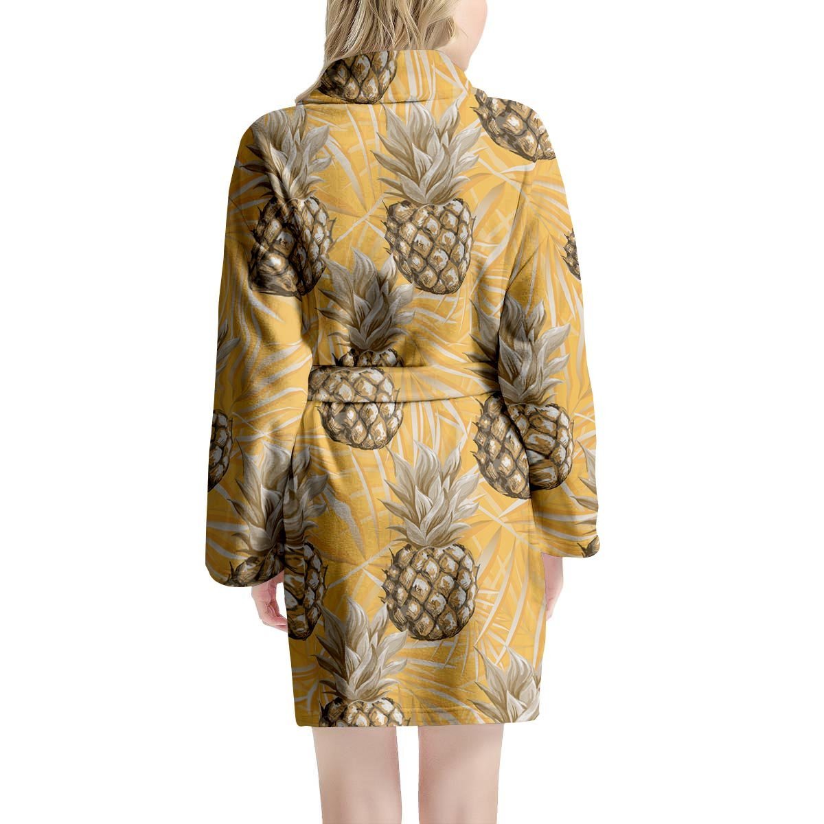 Yellow Hawaiian Pineapple Print Women's Robe-grizzshop