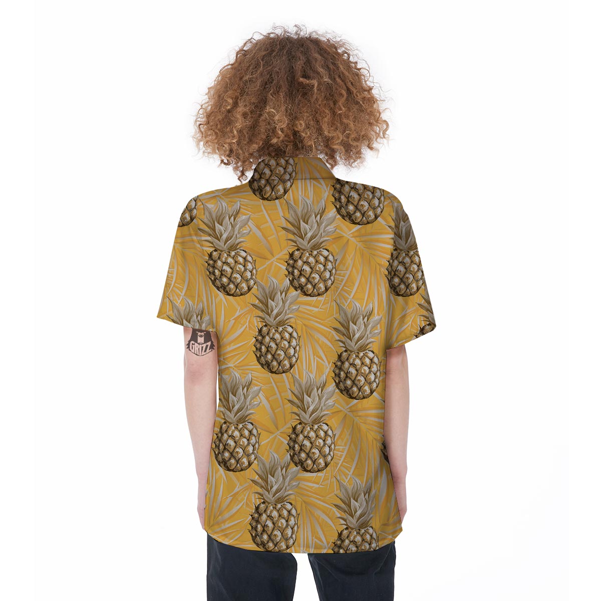 Yellow Hawaiian Pineapple Print Women's Short Sleeve Shirts-grizzshop