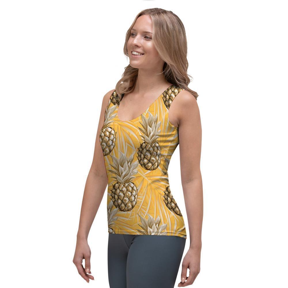 Yellow Hawaiian Pineapple Print Women's Tank Top-grizzshop