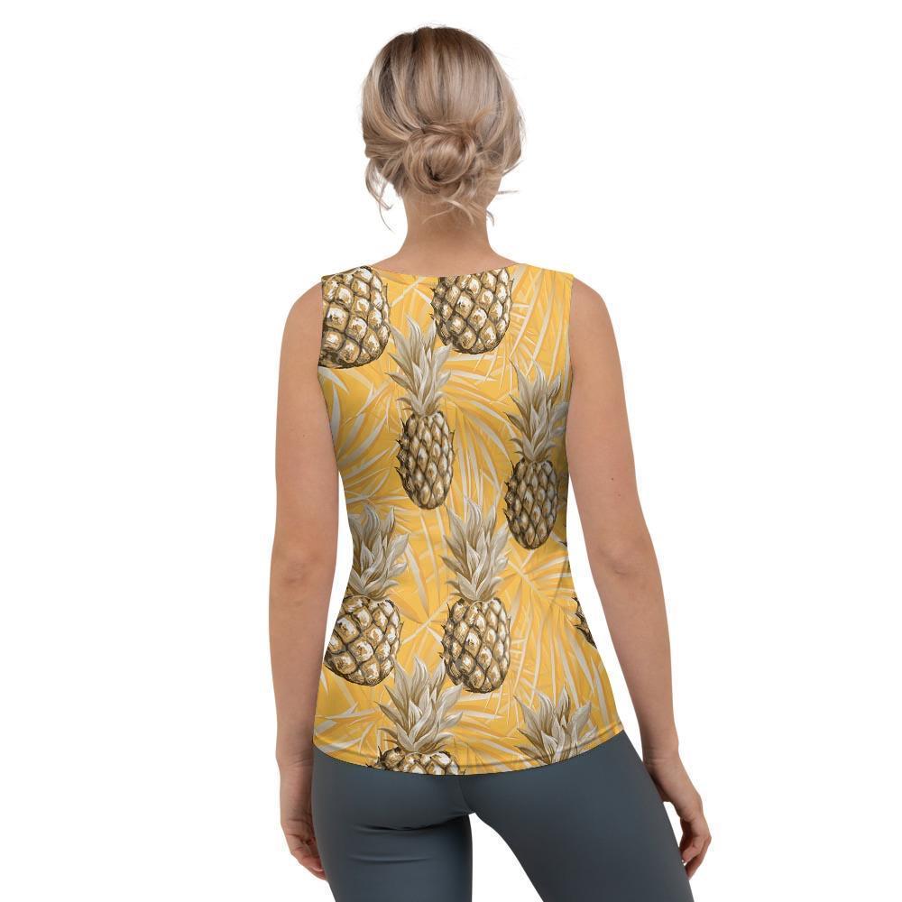 Yellow Hawaiian Pineapple Print Women's Tank Top-grizzshop