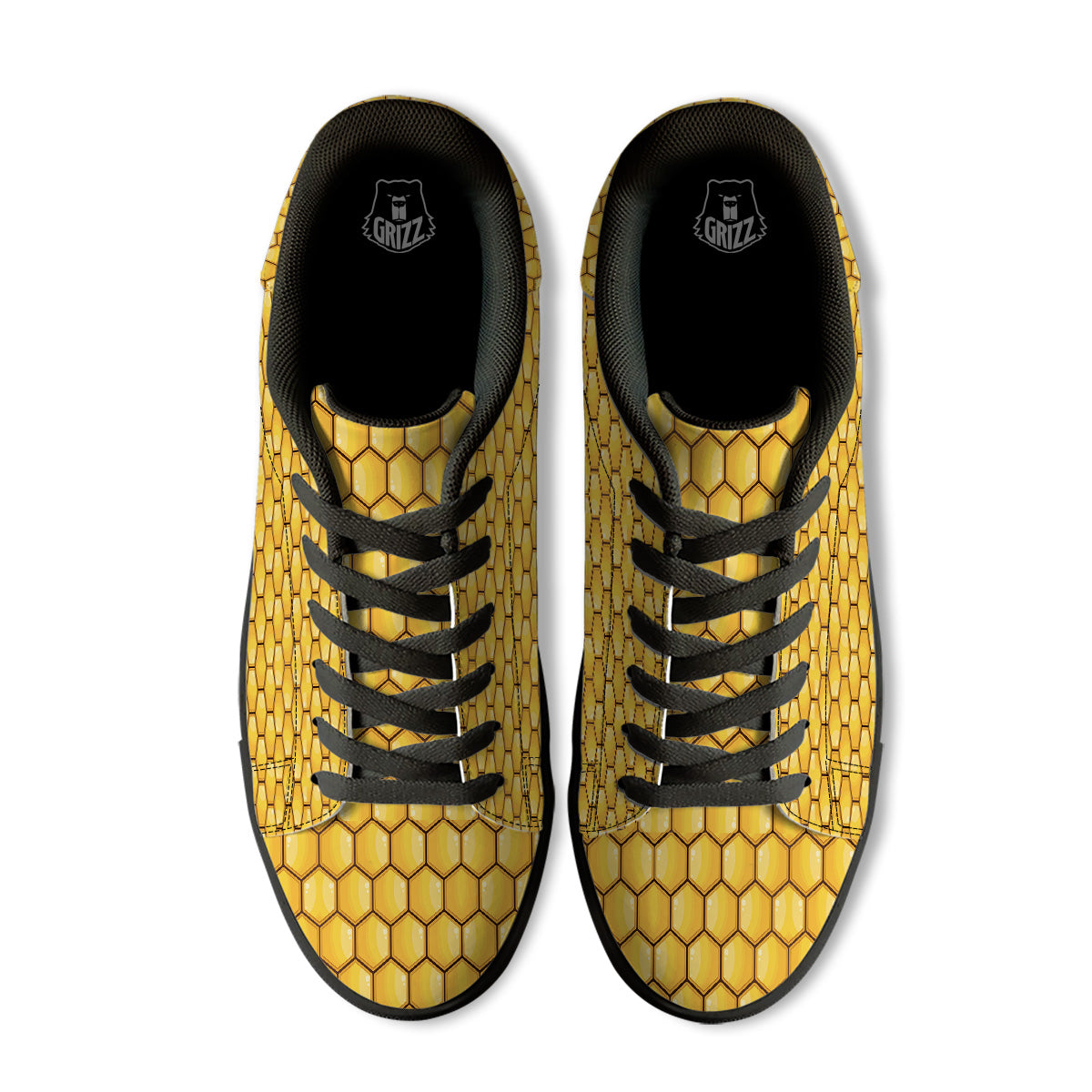 Yellow Honeycomb Print Pattern Black Low Top Sneakers-grizzshop
