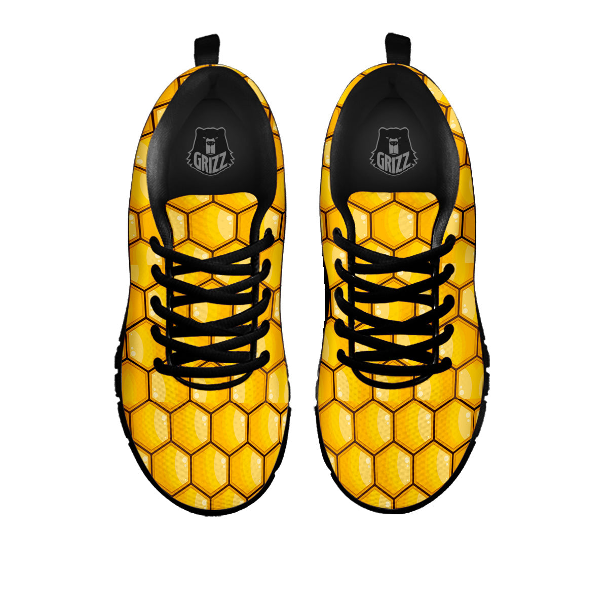 Yellow Honeycomb Print Pattern Black Sneaker-grizzshop