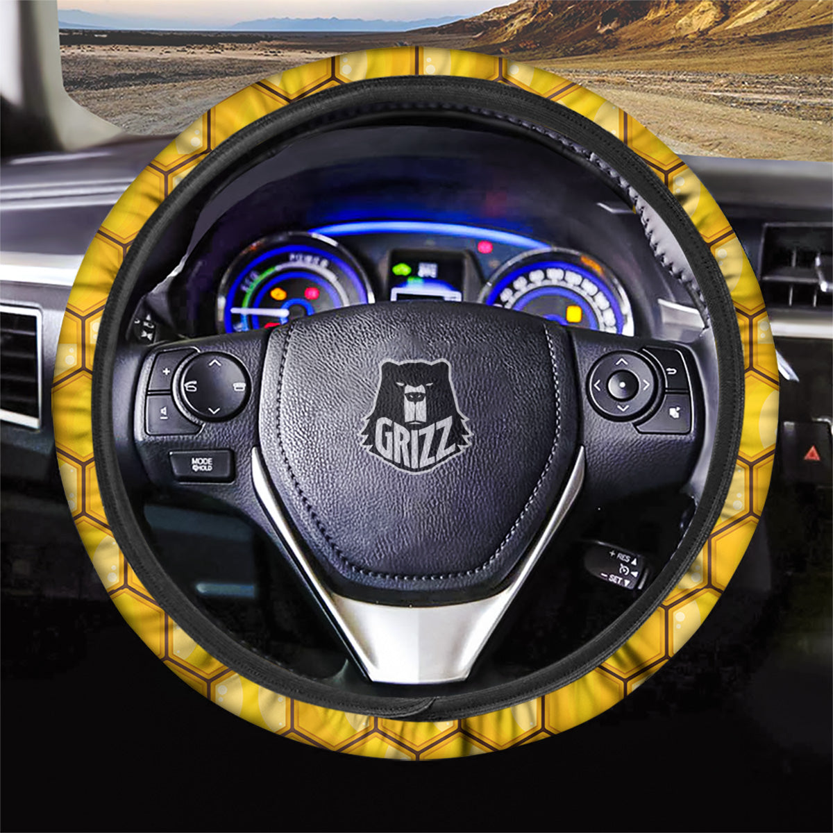 Yellow Honeycomb Print Pattern Car Steering Wheel Cover-grizzshop