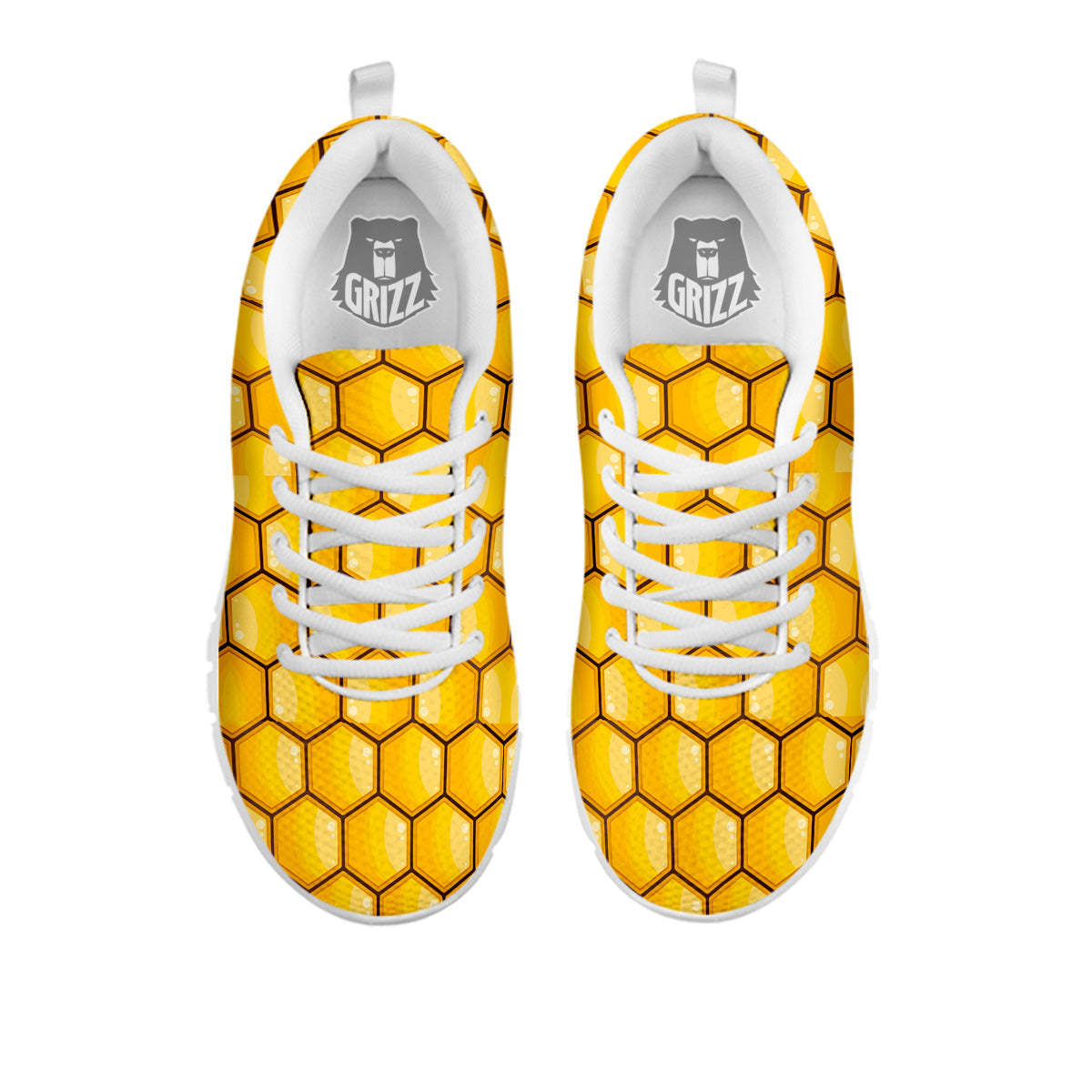 Yellow Honeycomb Print Pattern White Sneaker-grizzshop