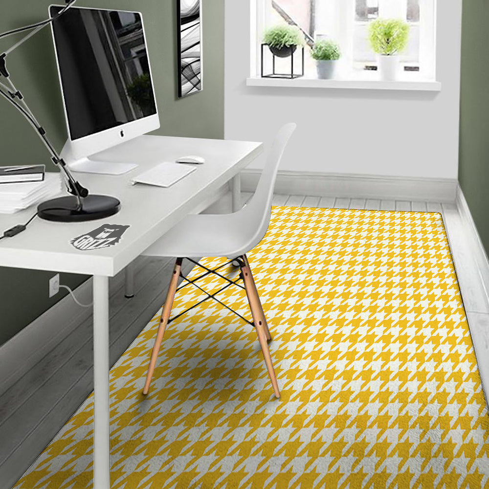 Yellow Houndstooth Print Floor Mat-grizzshop