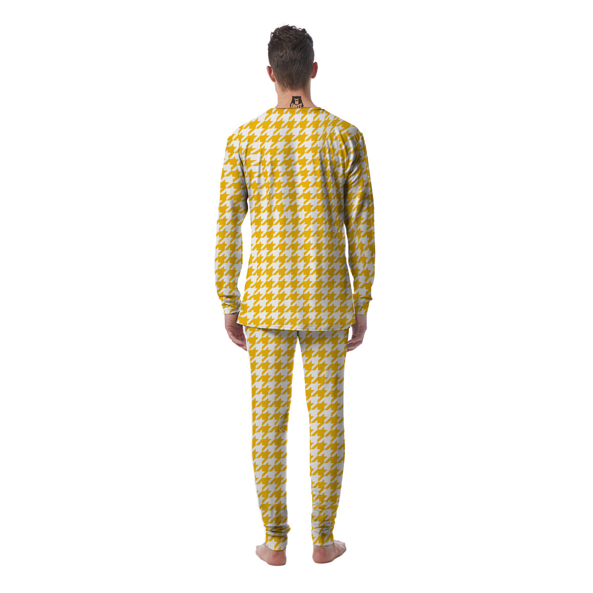 Yellow Houndstooth Print Men's Pajamas-grizzshop