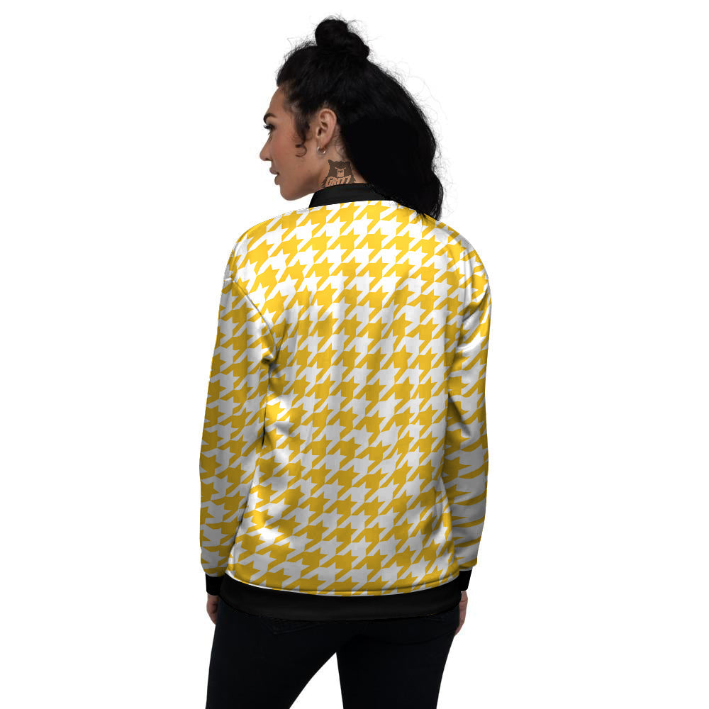 Yellow Houndstooth Print Women's Bomber Jacket-grizzshop