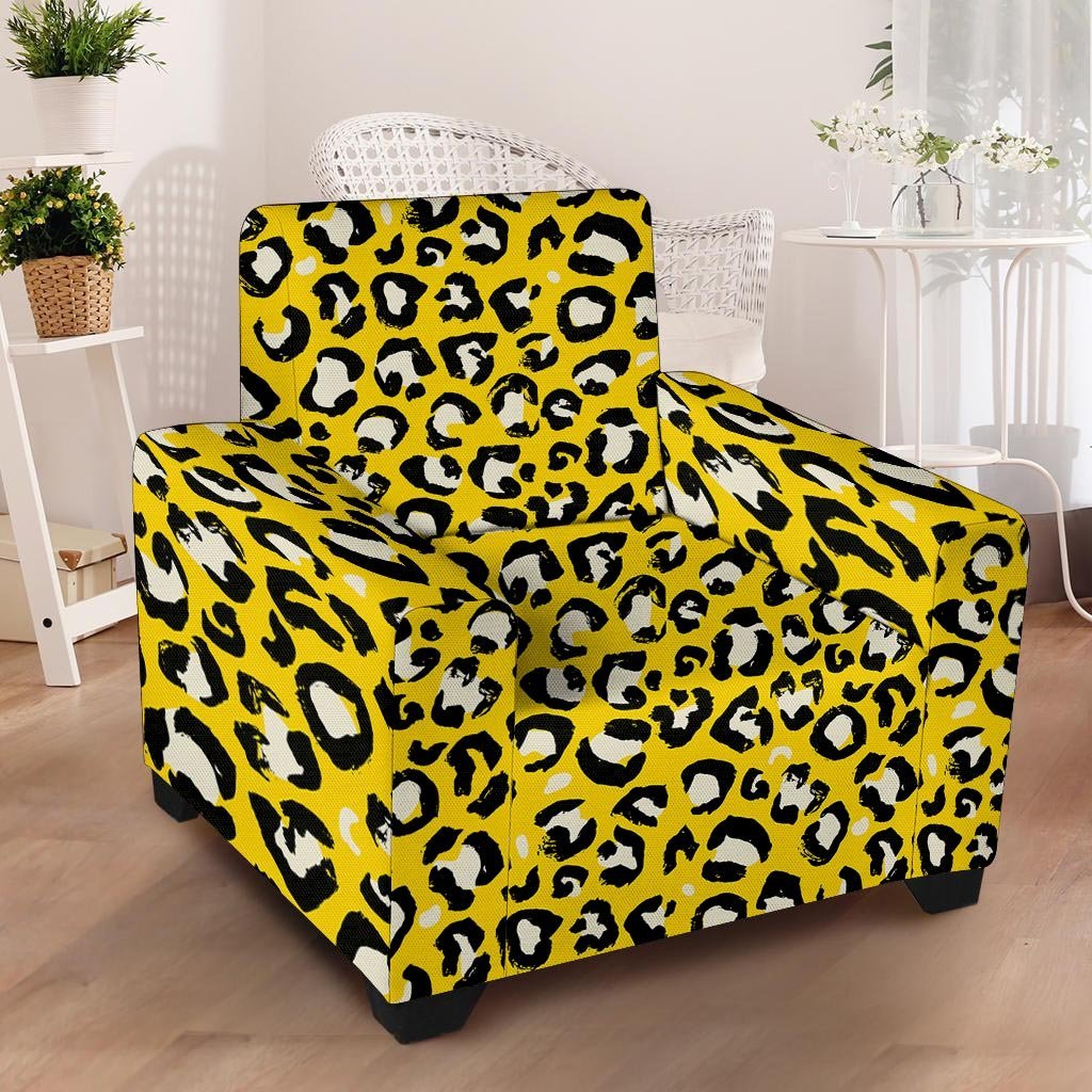 Yellow Leopard Armchair Cover-grizzshop