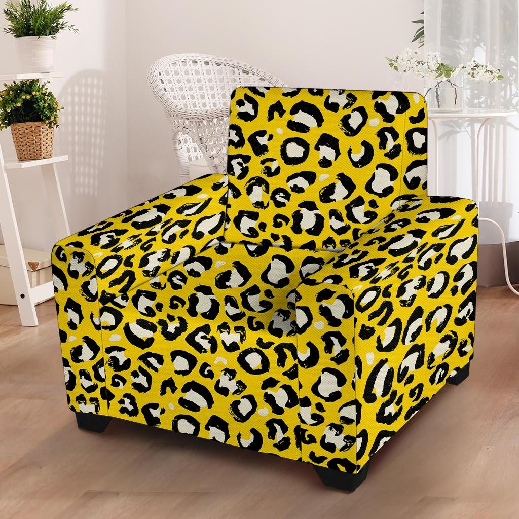 Yellow Leopard Armchair Cover-grizzshop