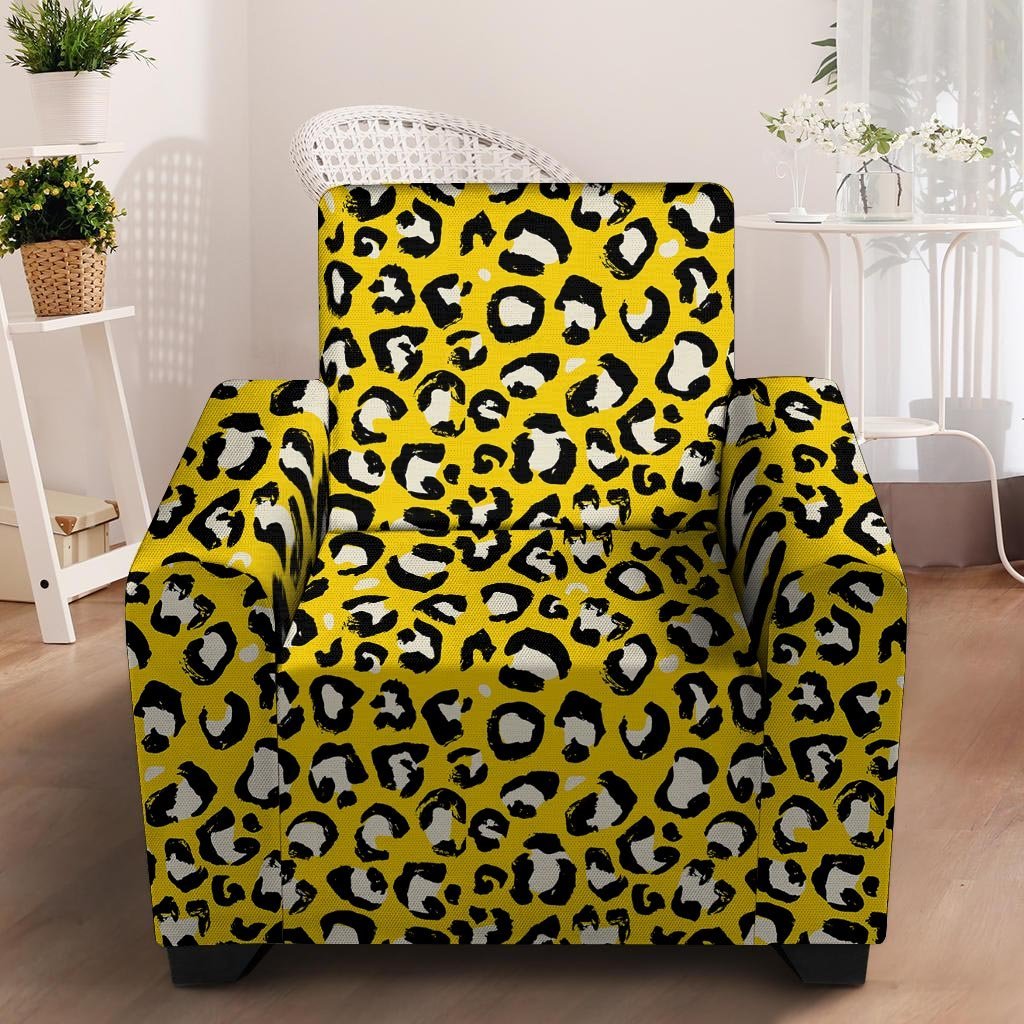 Yellow Leopard Armchair Cover-grizzshop