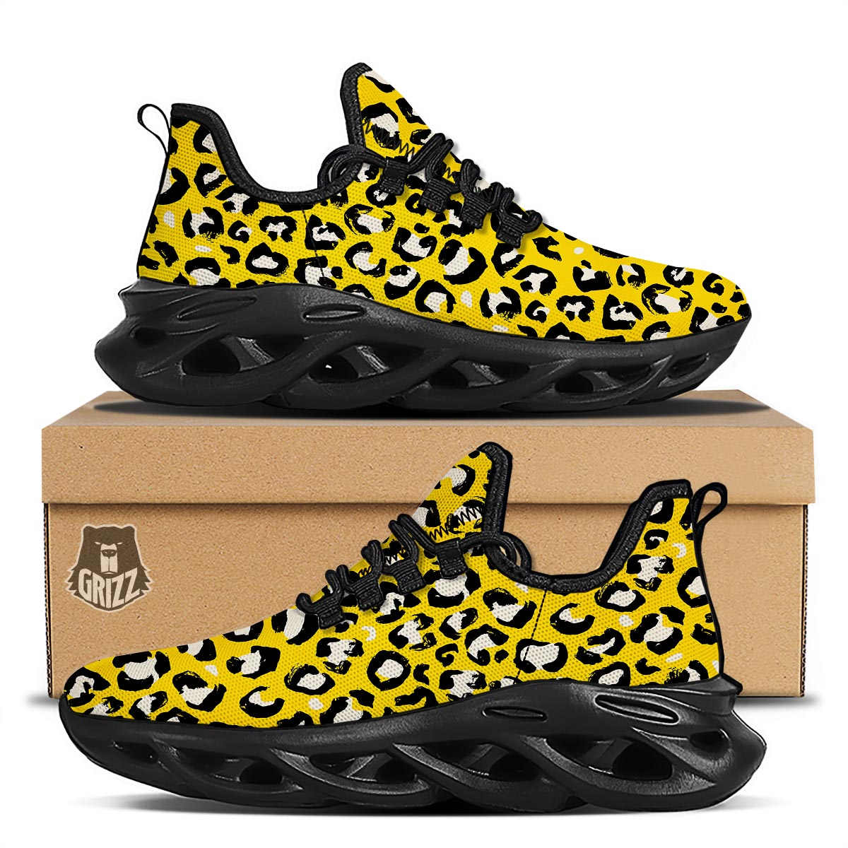 Yellow Leopard Black Running Shoes-grizzshop