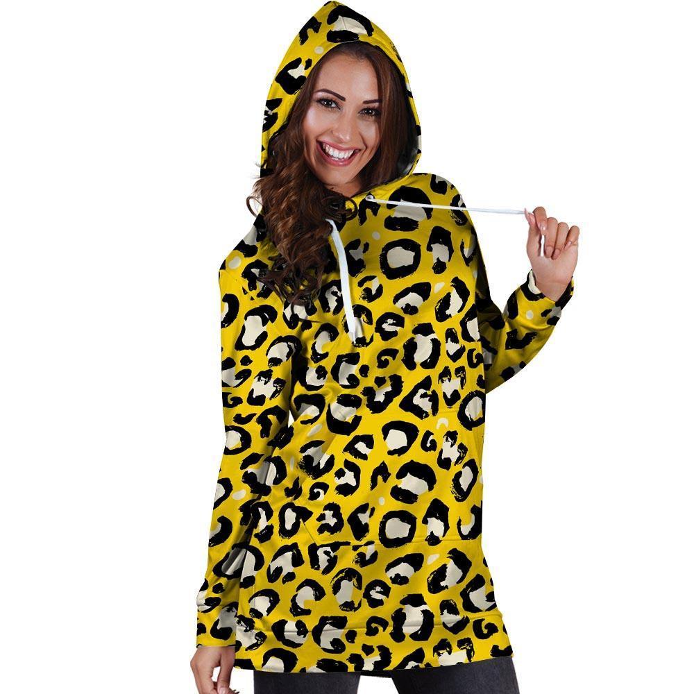 Yellow Leopard Hoodie Dress-grizzshop