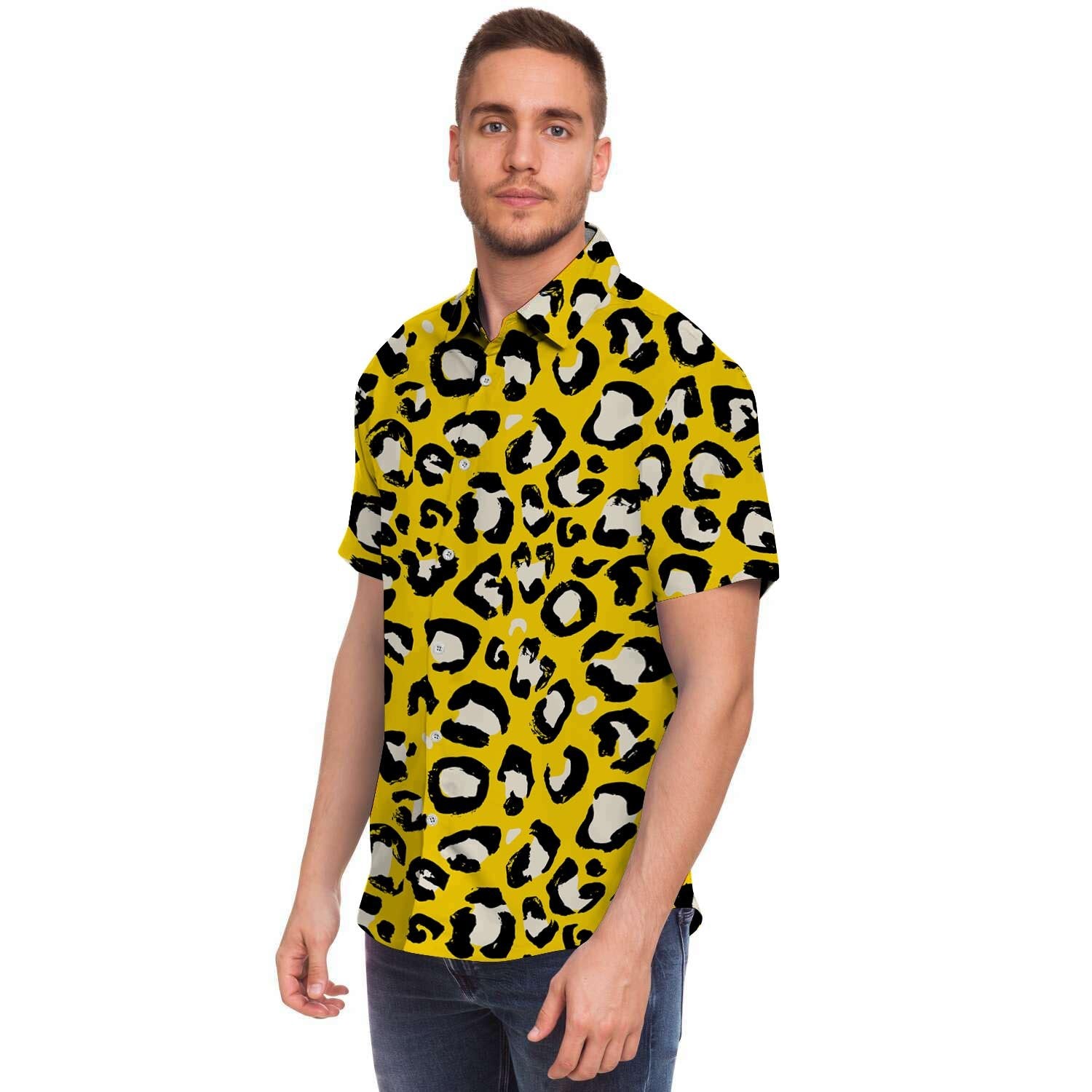 Yellow Leopard Men's Short Sleeve Shirt-grizzshop