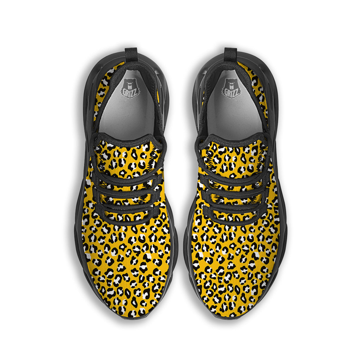 Yellow Leopard Print Pattern Black Running Shoes-grizzshop