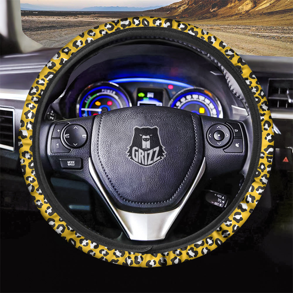Yellow Leopard Print Pattern Car Steering Wheel Cover-grizzshop