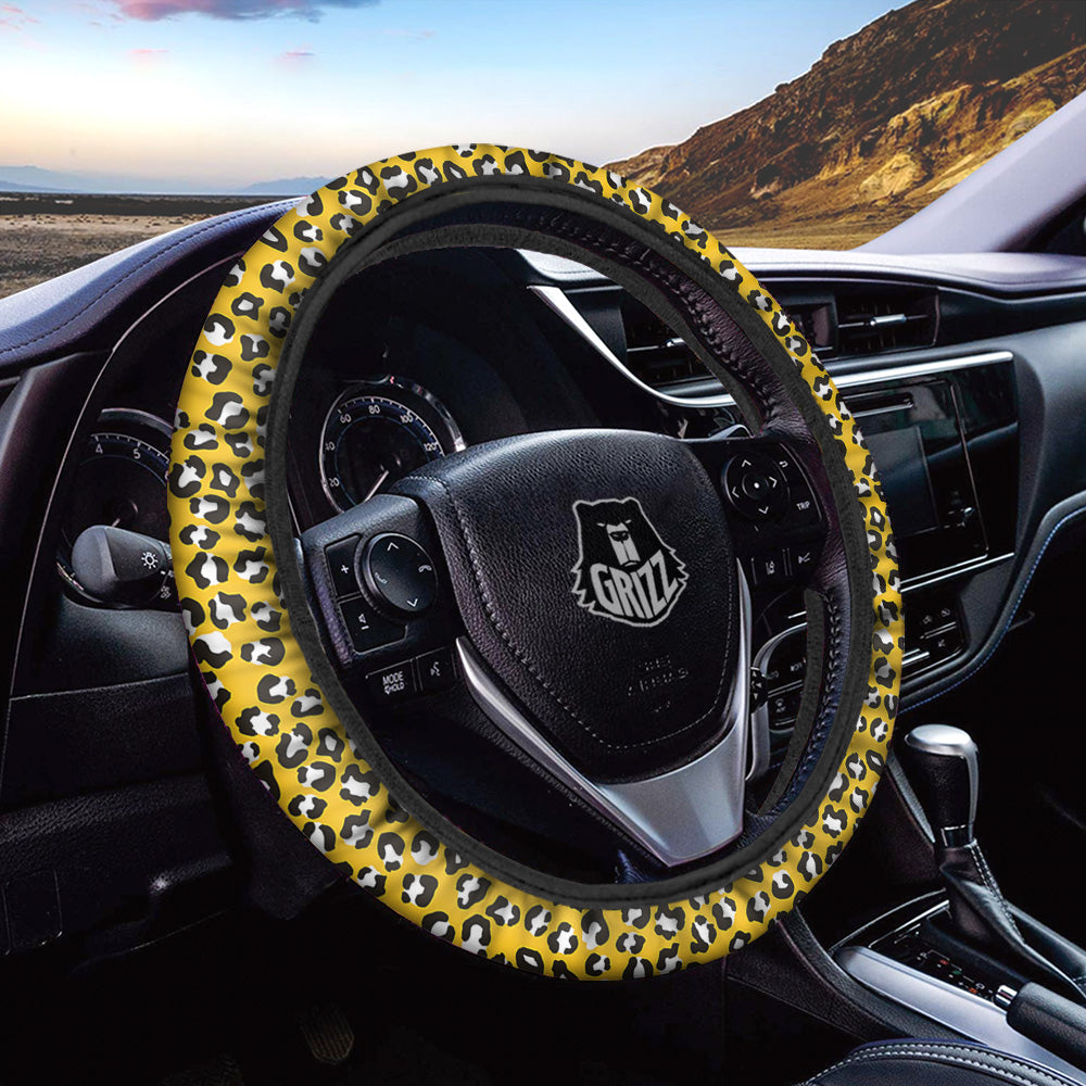 Yellow Leopard Print Pattern Car Steering Wheel Cover-grizzshop