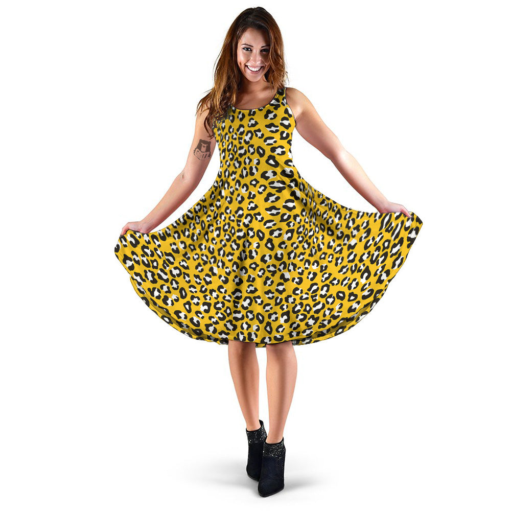 Yellow Leopard Print Pattern Dress-grizzshop