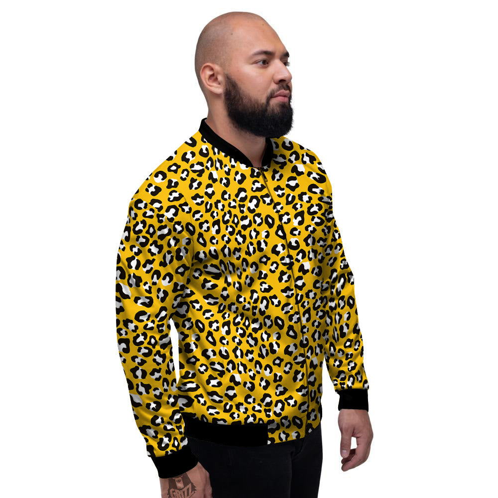 Yellow Leopard Print Pattern Men's Bomber Jacket-grizzshop