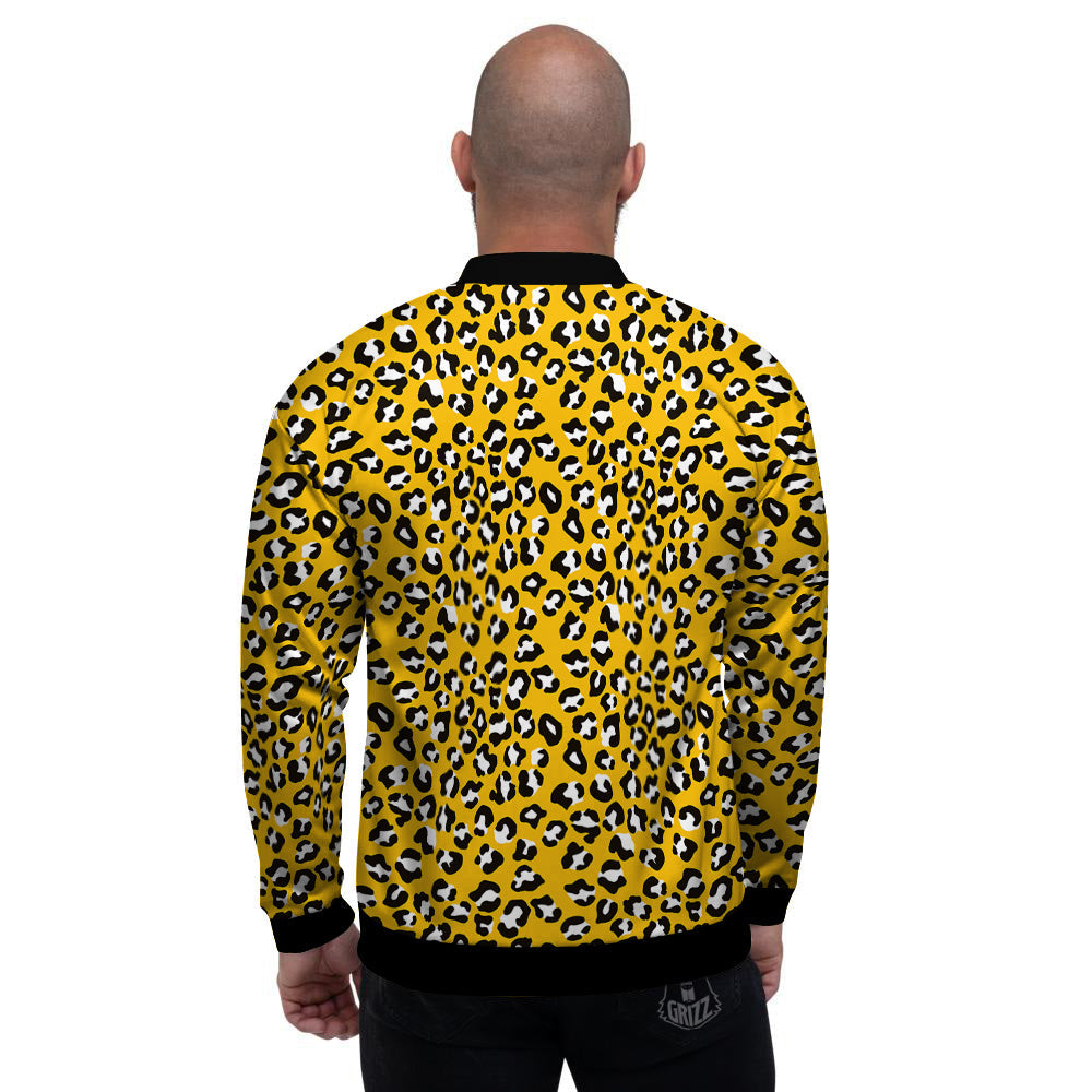 Yellow Leopard Print Pattern Men's Bomber Jacket-grizzshop