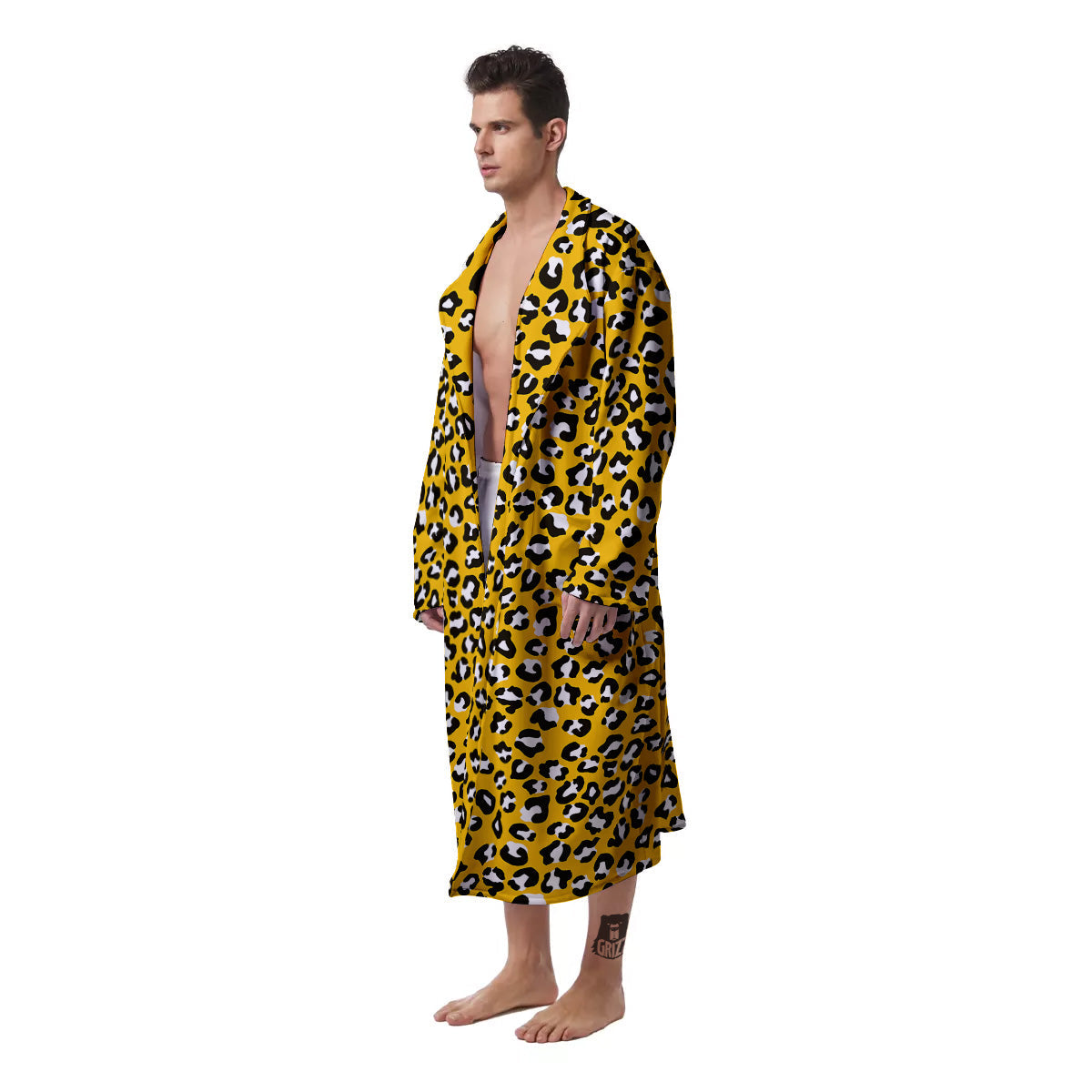 Yellow Leopard Print Pattern Men's Robe-grizzshop