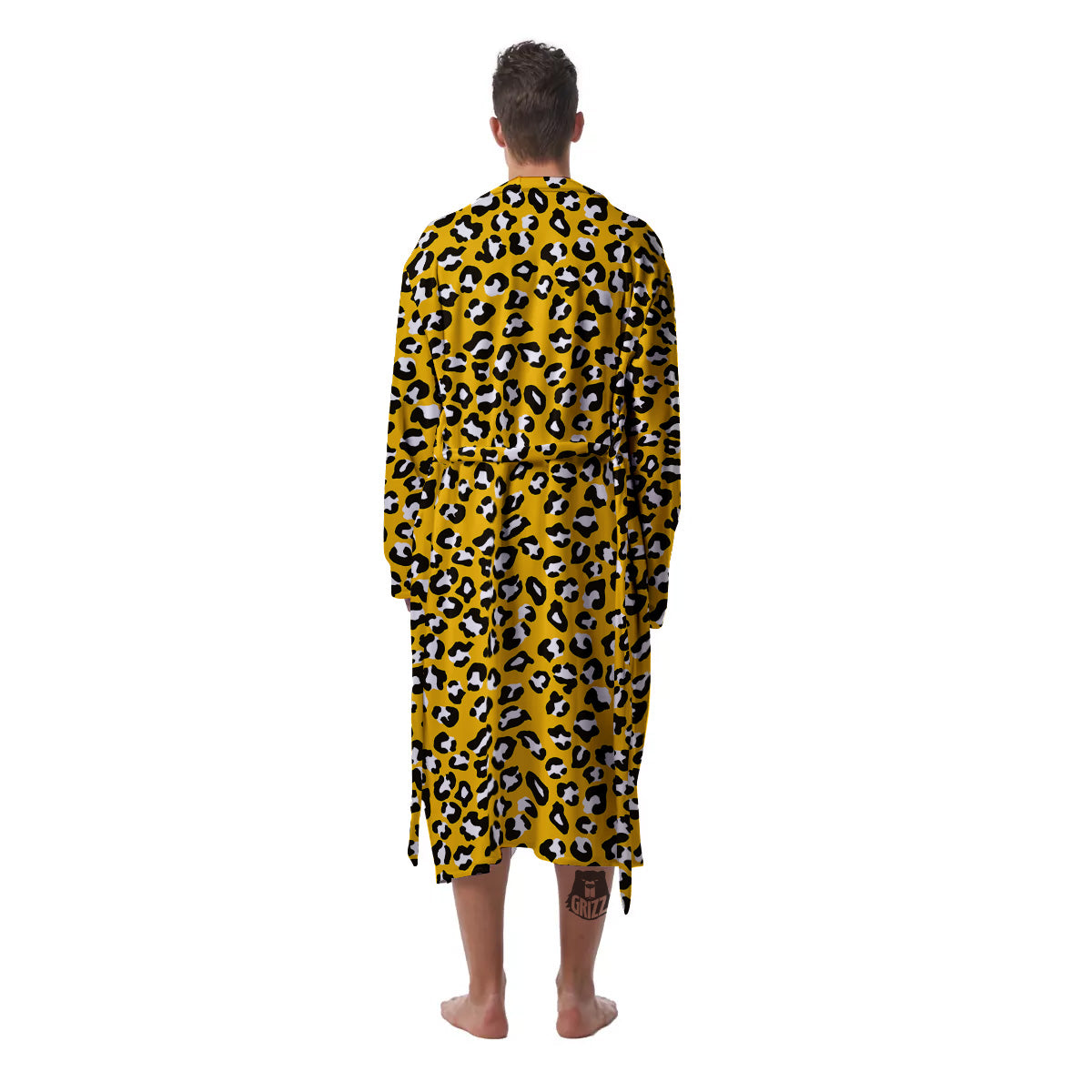 Yellow Leopard Print Pattern Men's Robe-grizzshop
