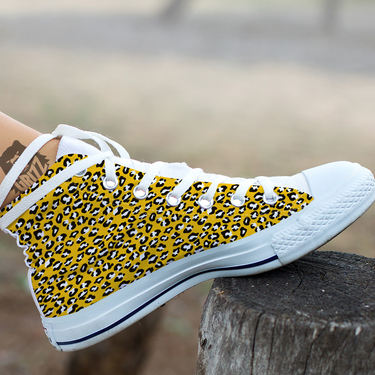 Yellow Leopard Print Pattern White High Top Shoes-grizzshop