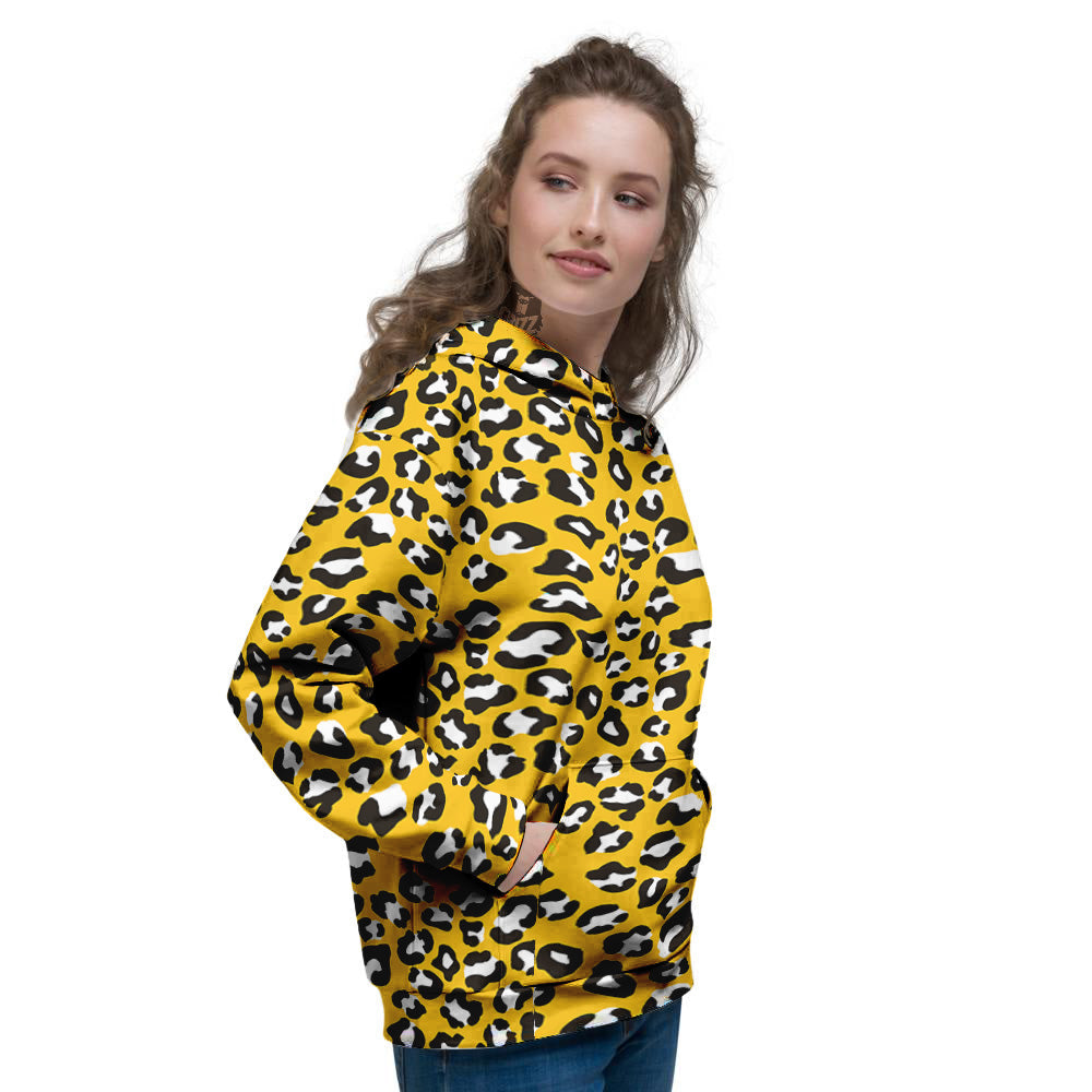 Yellow Leopard Print Pattern Women's Hoodie-grizzshop