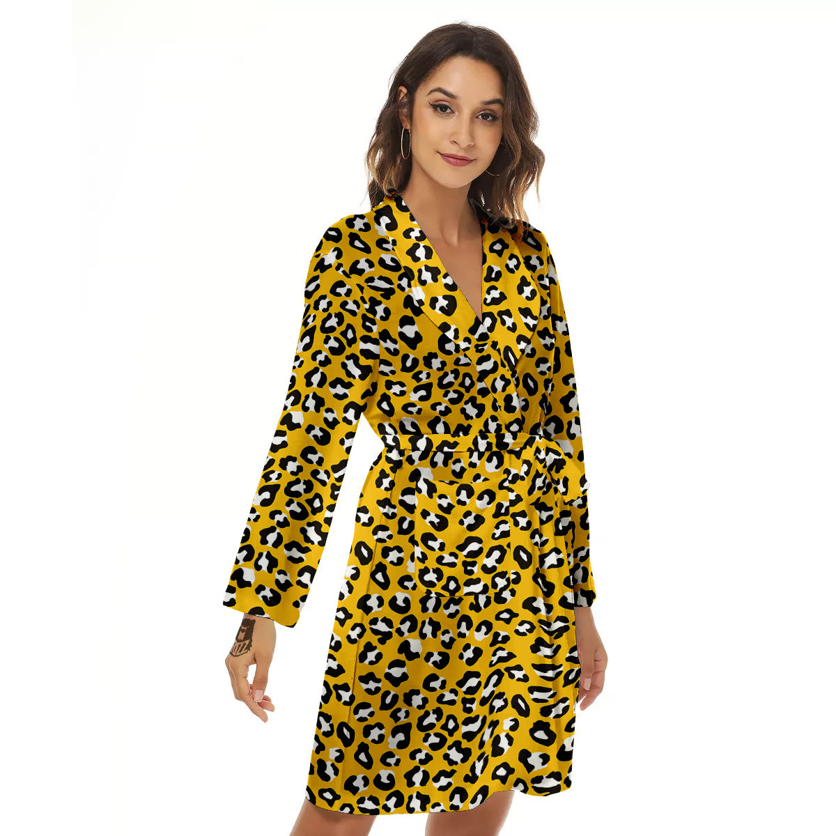 Yellow Leopard Print Pattern Women's Robe-grizzshop