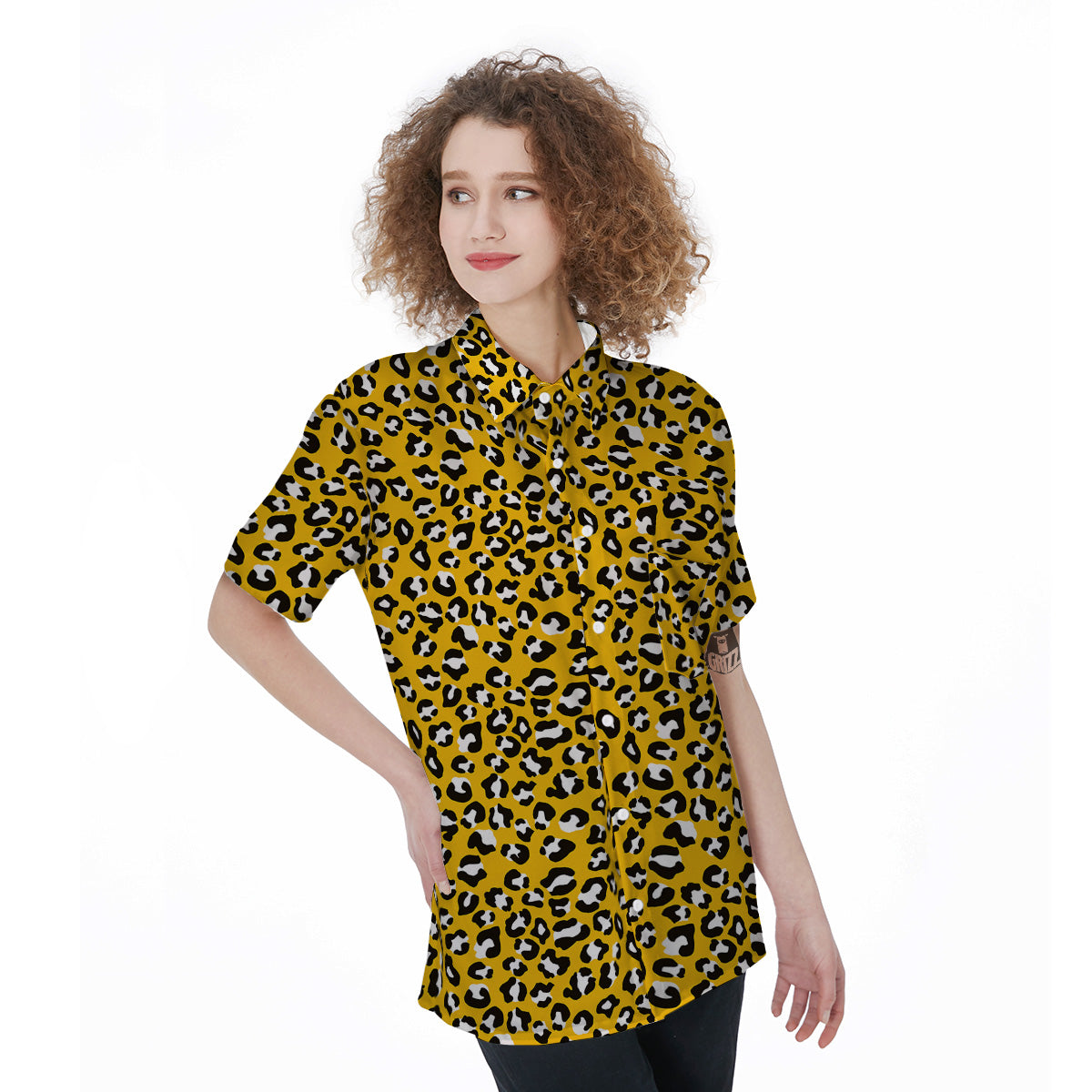 Yellow Leopard Print Pattern Women's Short Sleeve Shirts-grizzshop