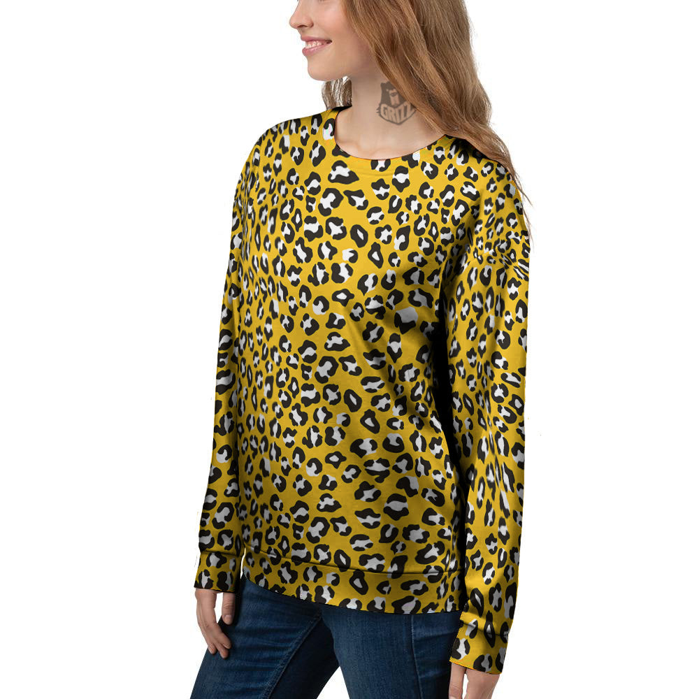Yellow Leopard Print Pattern Women's Sweatshirt-grizzshop