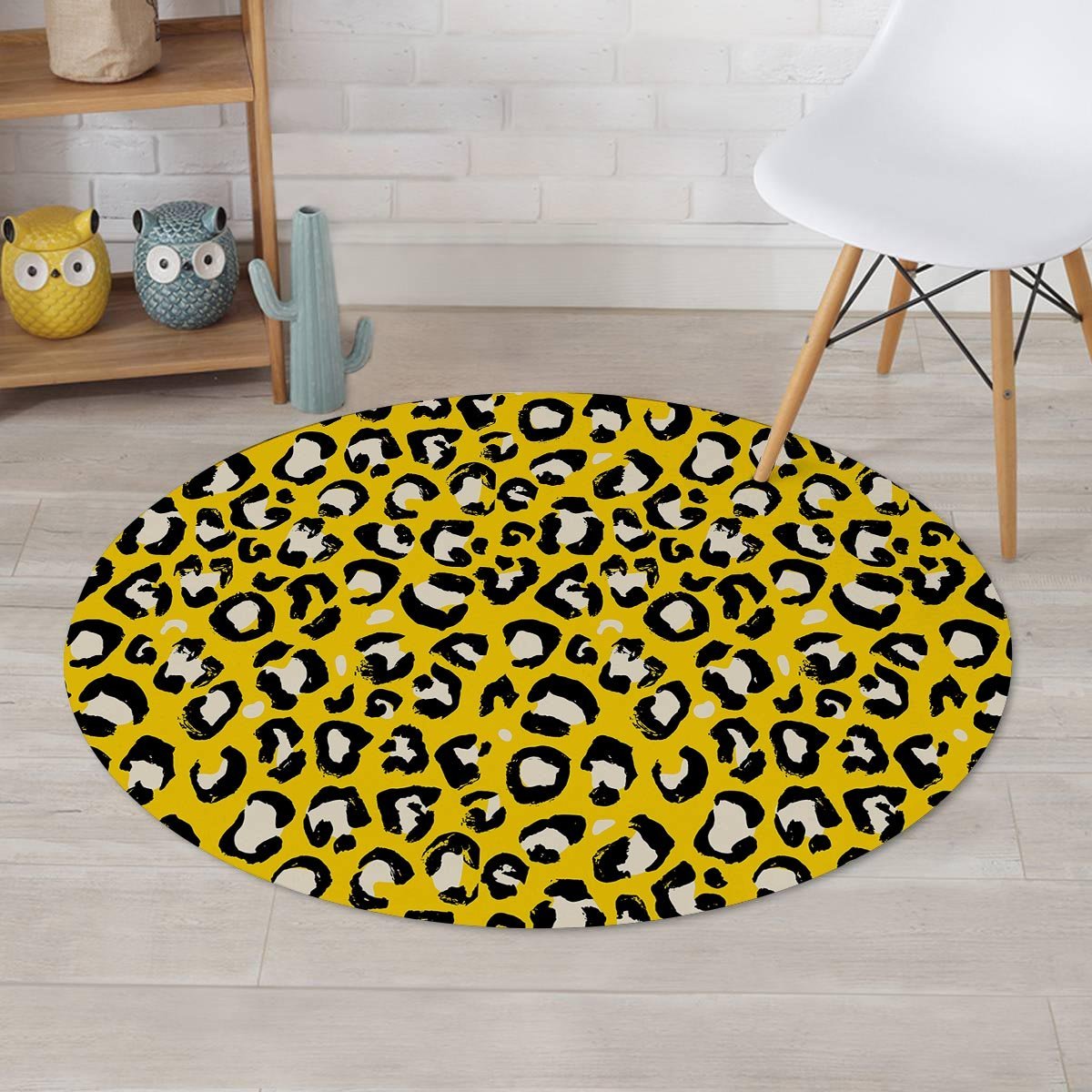 Yellow Leopard Round Rug-grizzshop