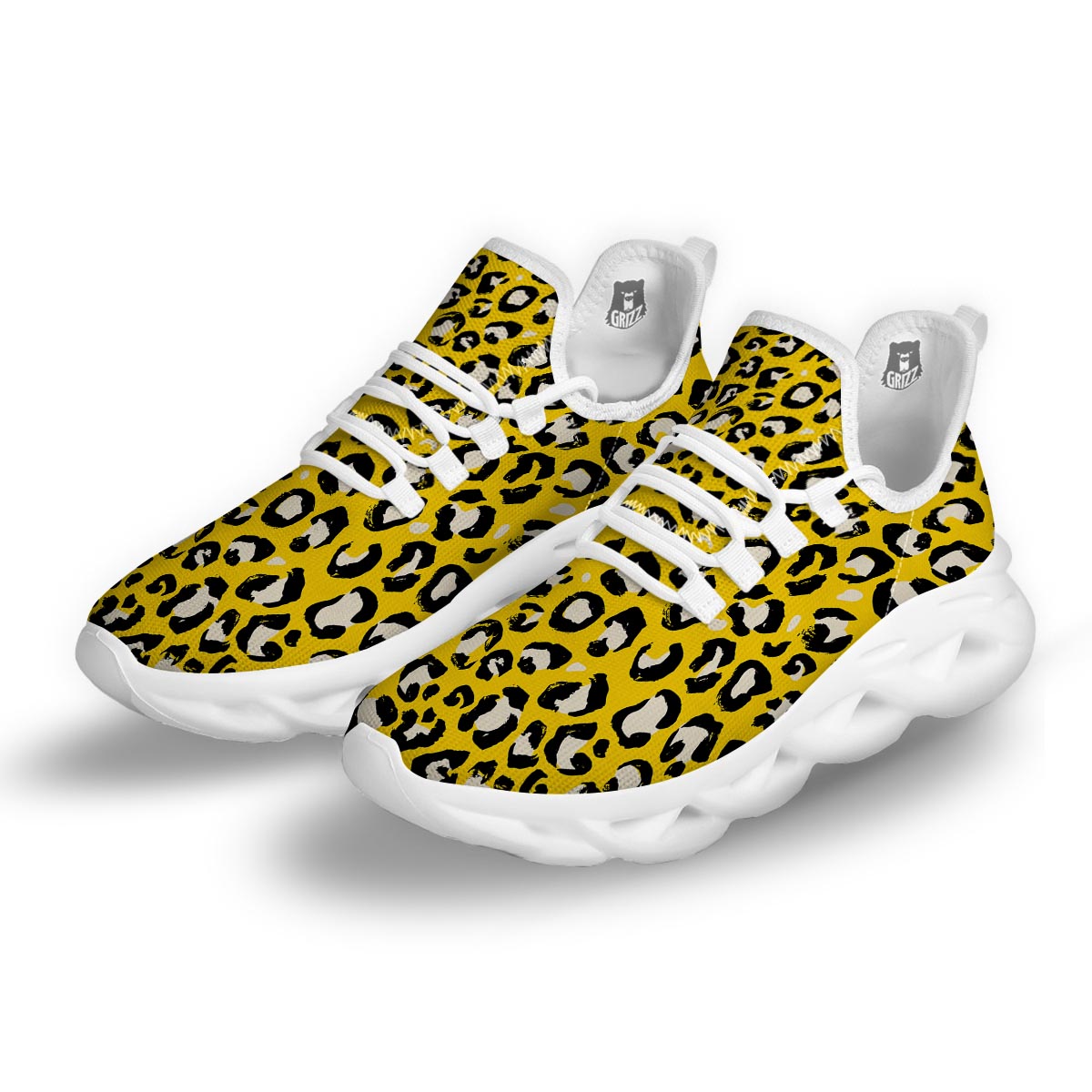 Yellow Leopard White Running Shoes-grizzshop