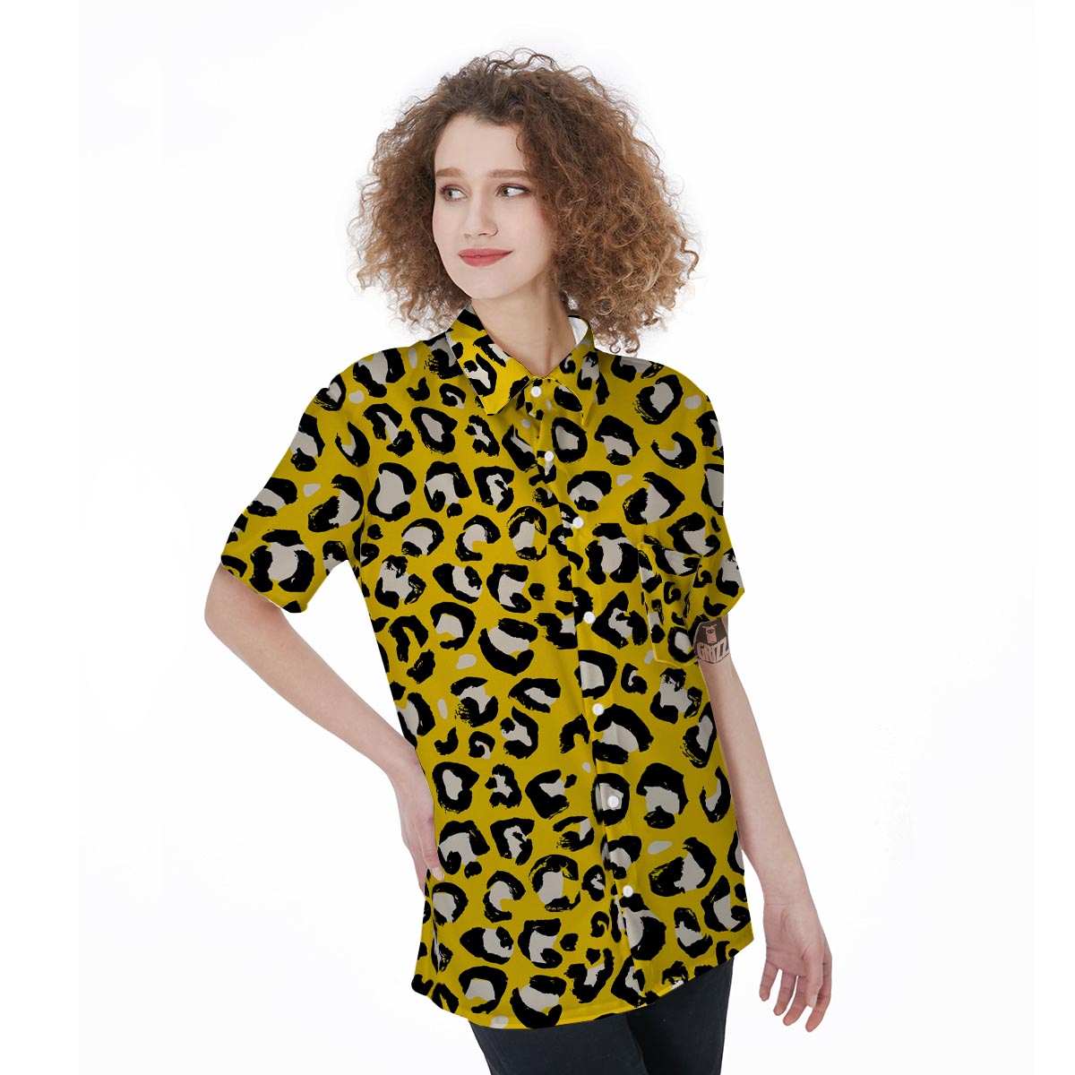 Yellow Leopard Women's Short Sleeve Shirts-grizzshop