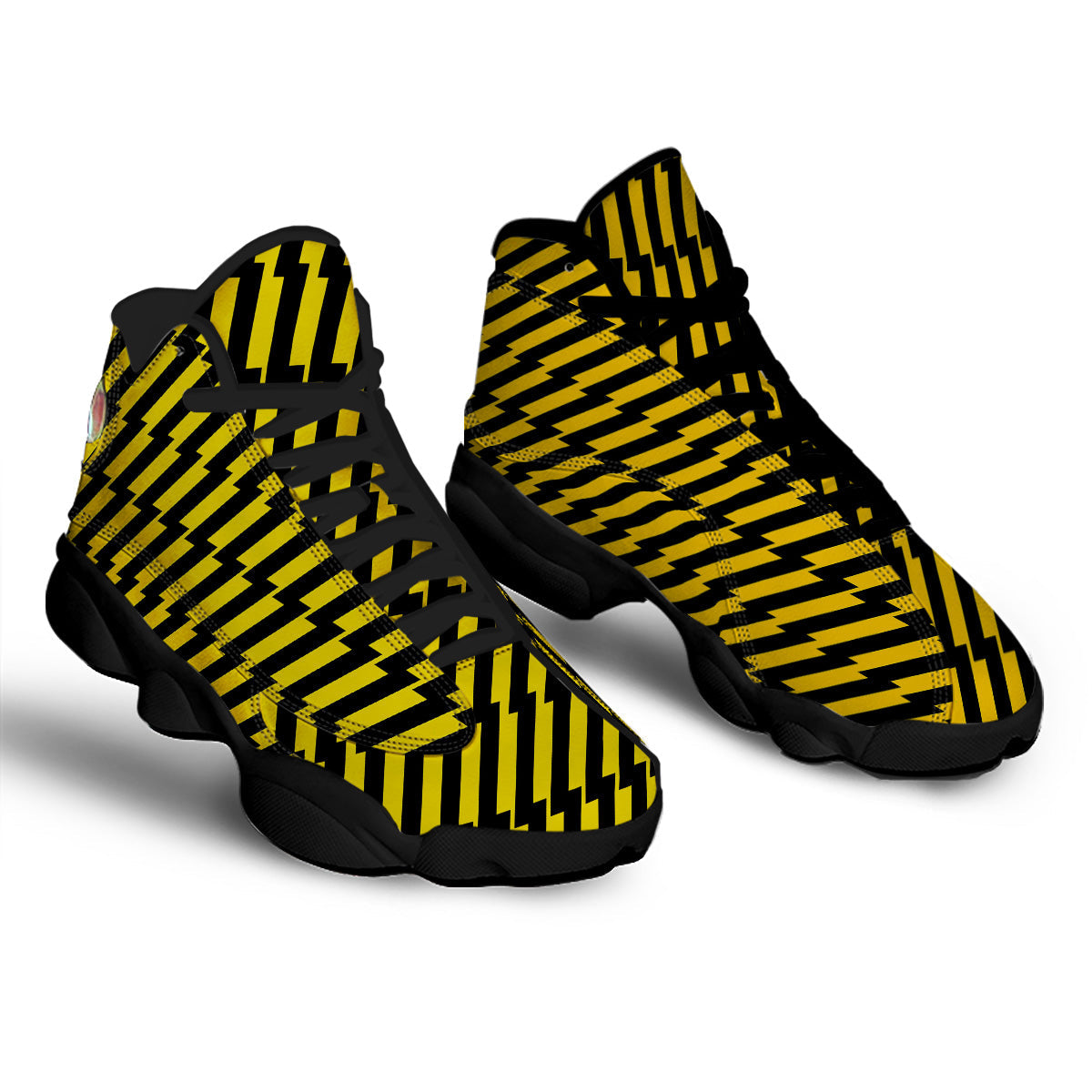 Yellow Lightning Spark Print Pattern Black Basketball Shoes-grizzshop