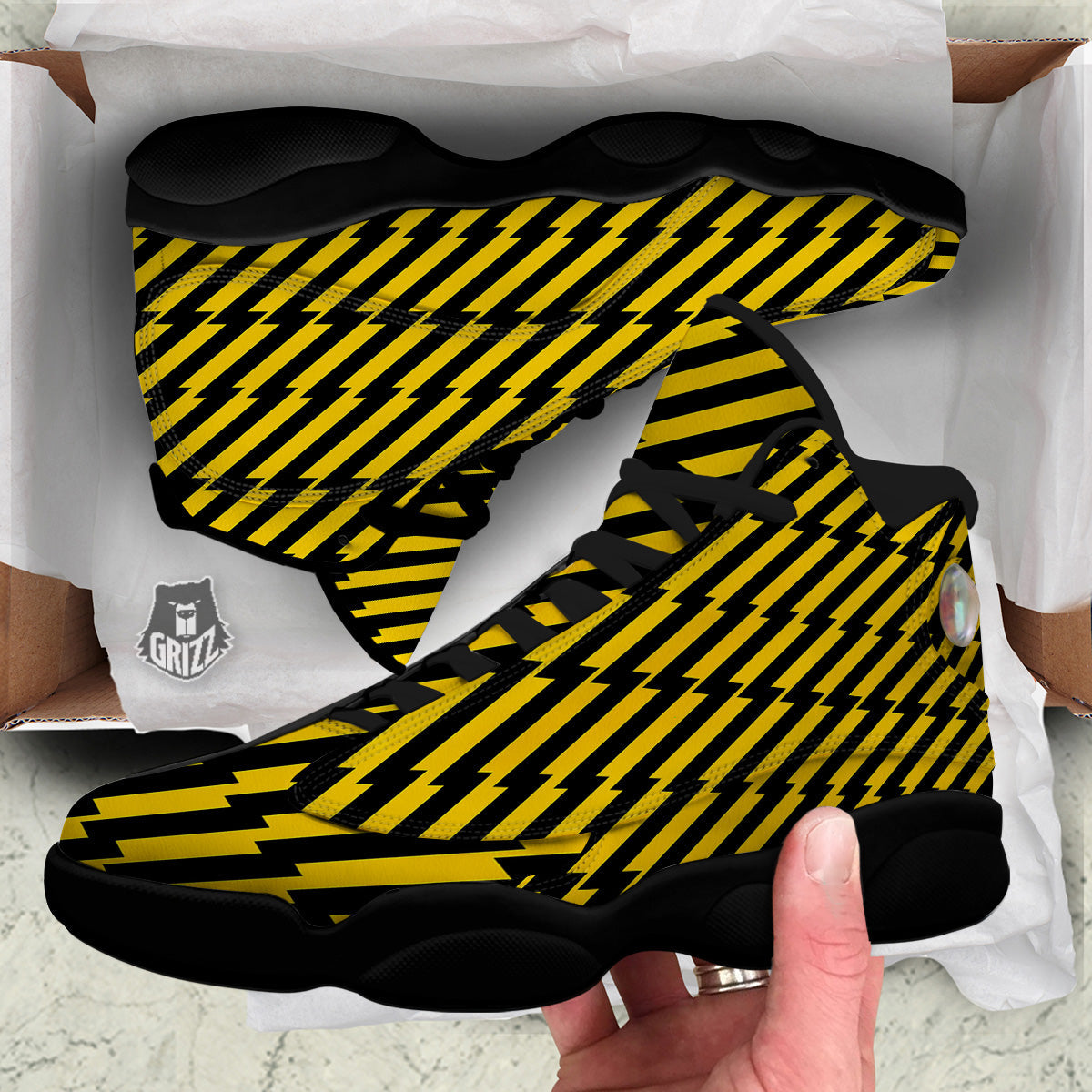Yellow Lightning Spark Print Pattern Black Basketball Shoes-grizzshop