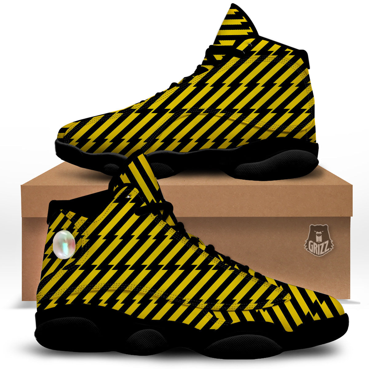 Yellow Lightning Spark Print Pattern Black Basketball Shoes-grizzshop