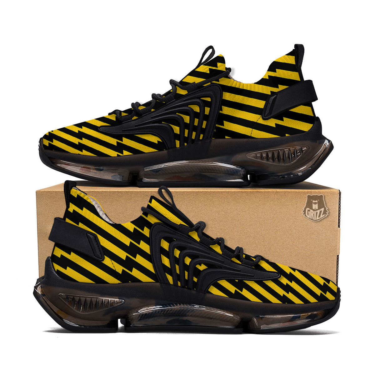 Yellow Lightning Spark Print Pattern Black Gym Shoes-grizzshop