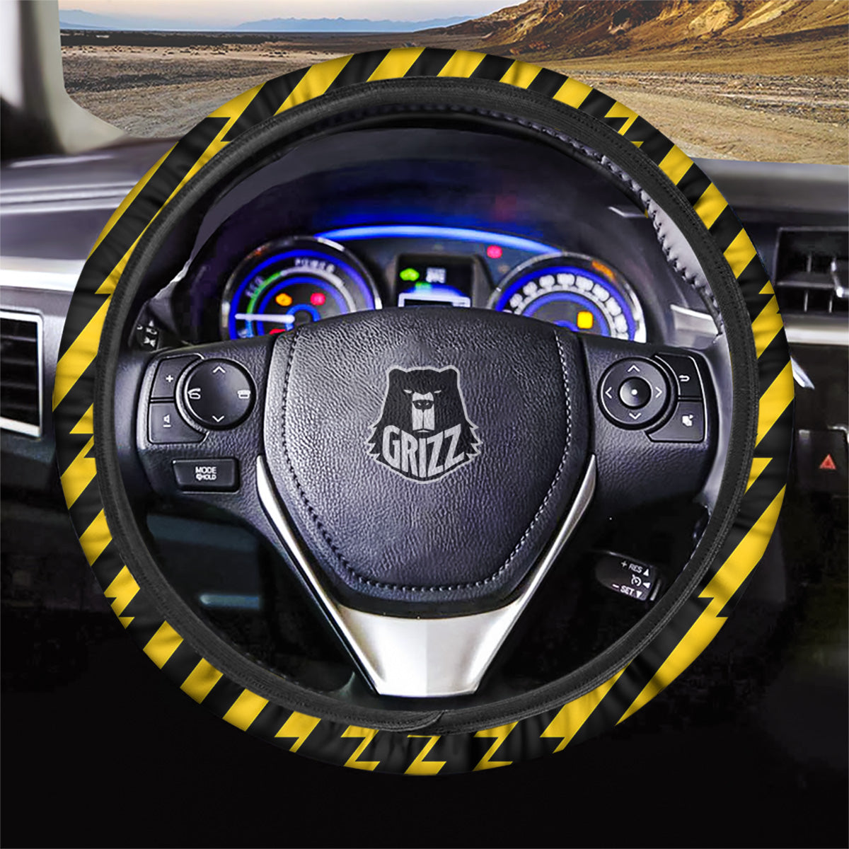 Yellow Lightning Spark Print Pattern Car Steering Wheel Cover-grizzshop