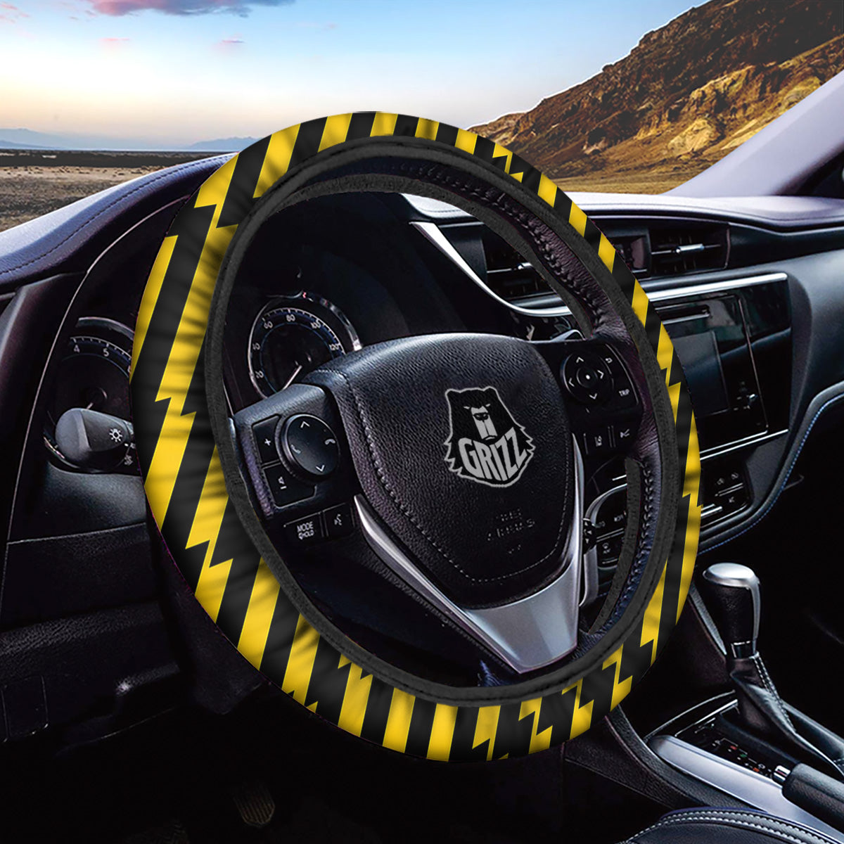 Yellow Lightning Spark Print Pattern Car Steering Wheel Cover-grizzshop