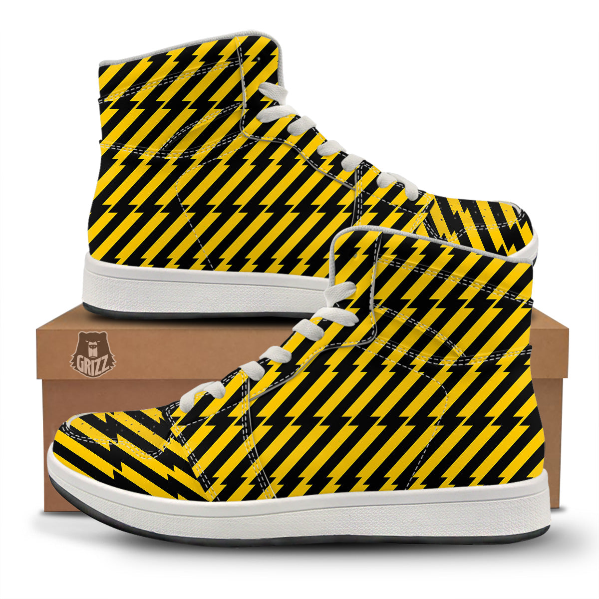Yellow Lightning Spark Print Pattern High Top Sneakers-grizzshop