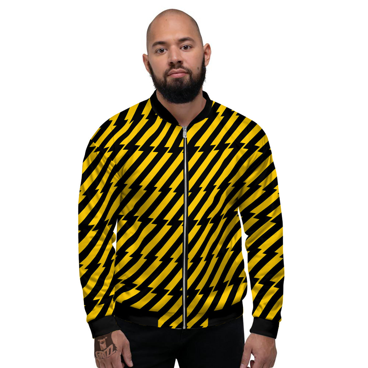 Yellow Lightning Spark Print Pattern Men's Bomber Jacket-grizzshop