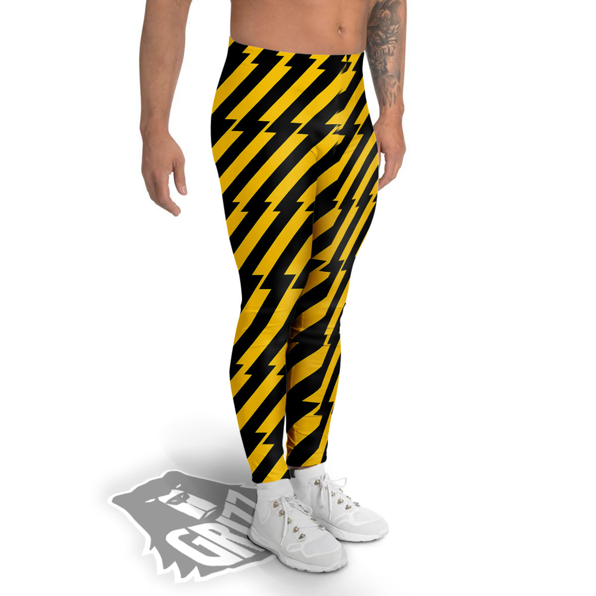 Yellow Lightning Spark Print Pattern Men's Leggings-grizzshop