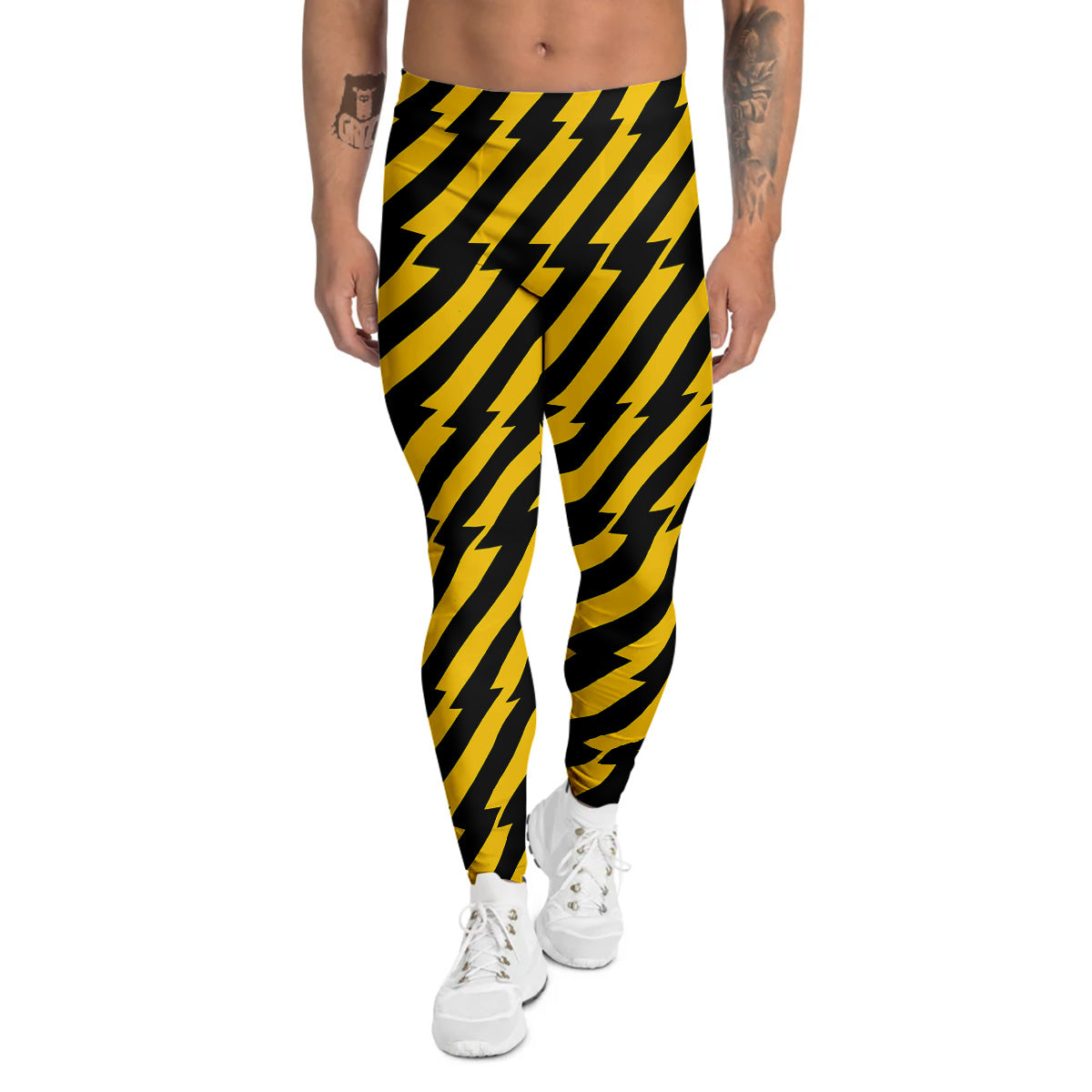 Yellow Lightning Spark Print Pattern Men's Leggings-grizzshop