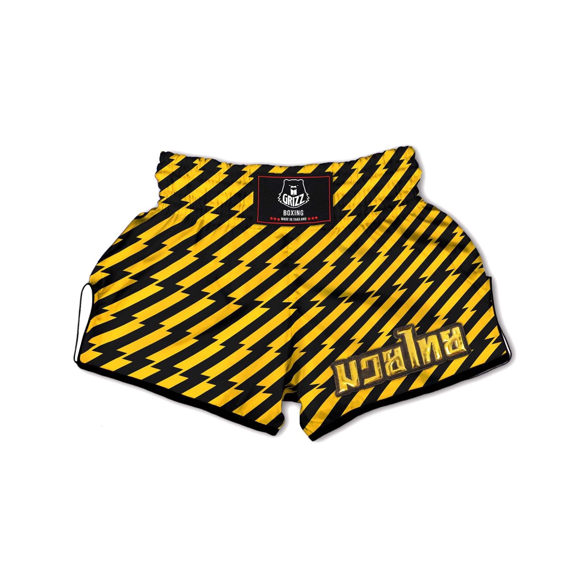 Yellow Lightning Spark Print Pattern Muay Thai Boxing Shorts-grizzshop