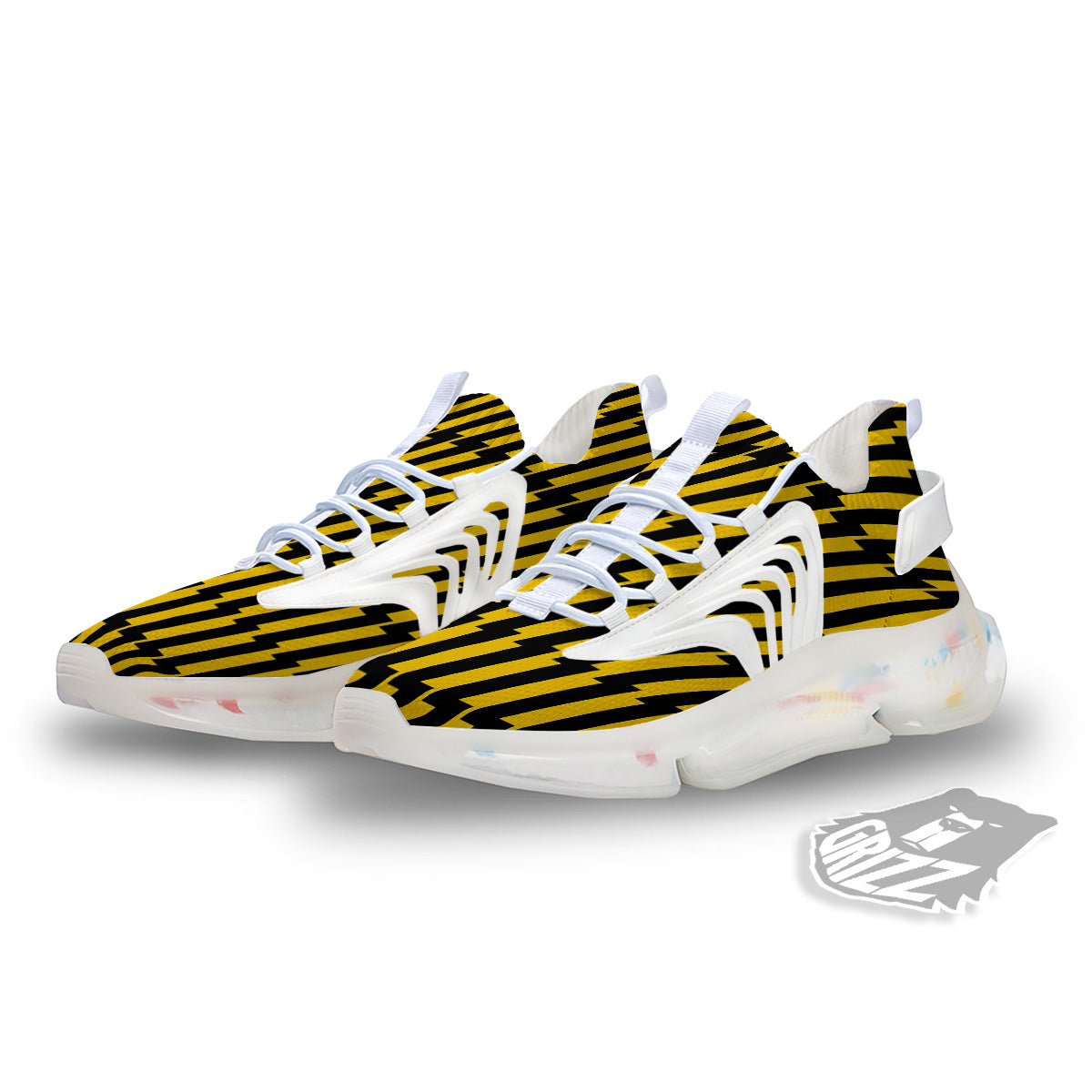 Yellow Lightning Spark Print Pattern White Gym Shoes-grizzshop