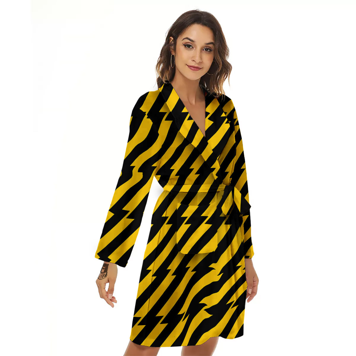Yellow Lightning Spark Print Pattern Women's Robe-grizzshop