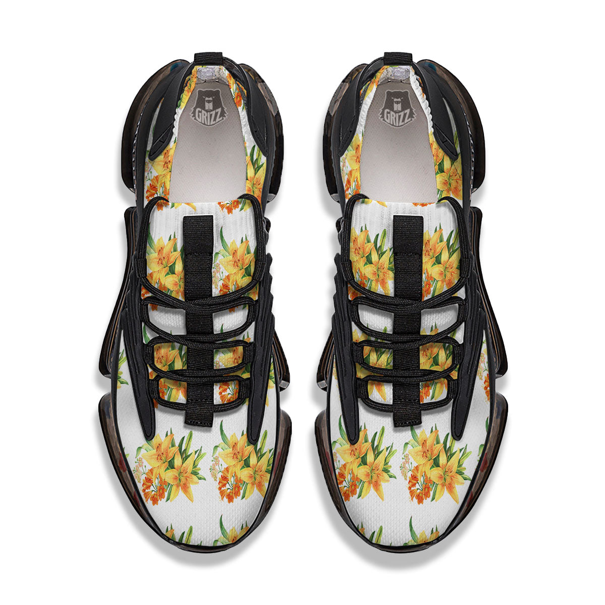 Yellow Lily Watercolor Print Pattern Black Gym Shoes-grizzshop