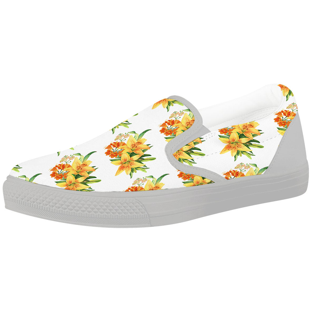 Yellow Lily Watercolor Print Pattern White Slip On Shoes-grizzshop
